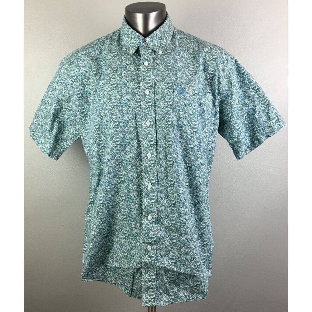 Mens‎ Cinch Western Button Front Shirt Size L Floral Button Front Green Cotton